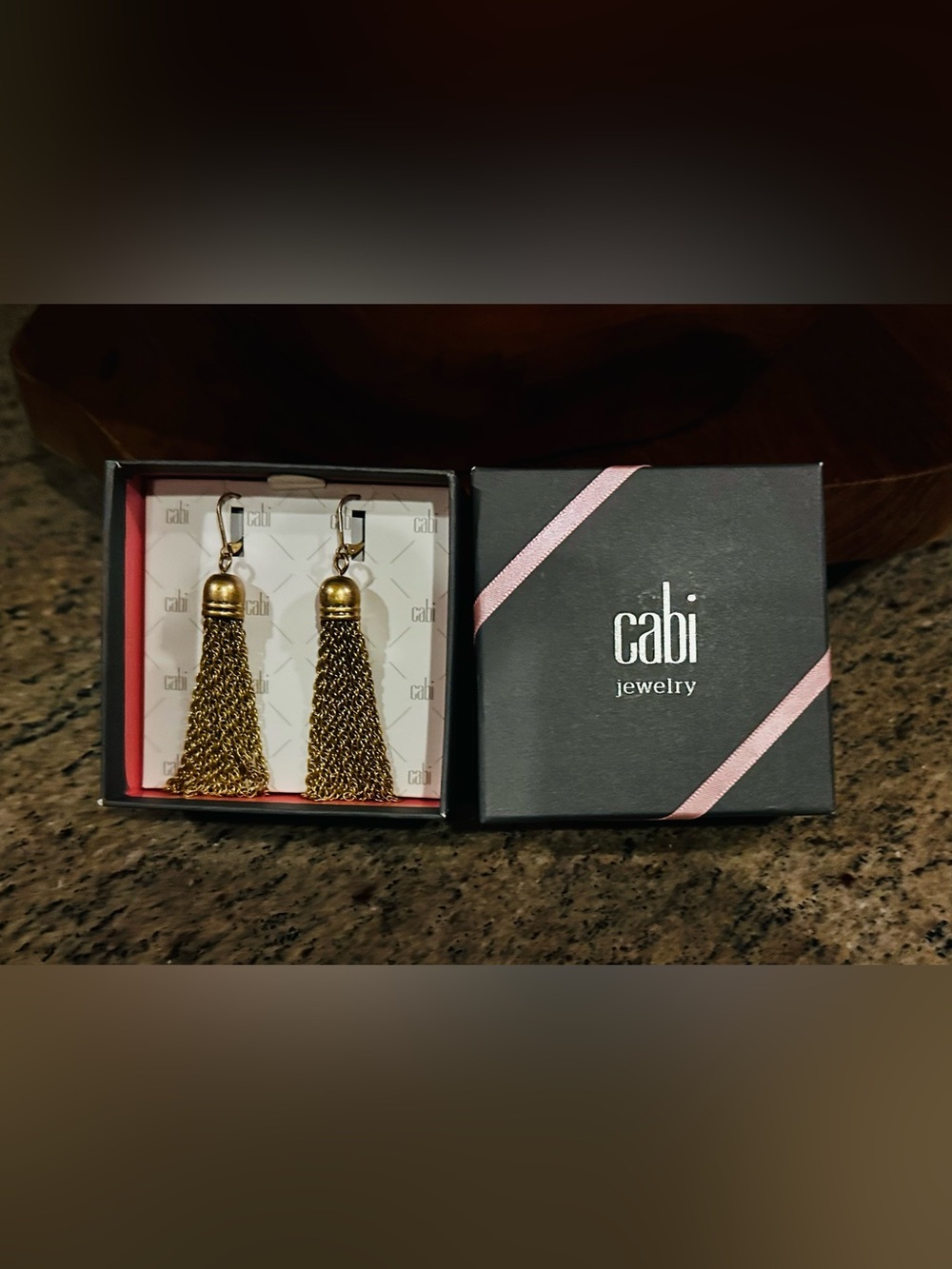 CAbi Gold Chain Tassel Earrings with Lever Backs